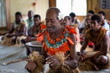 Fiji Chief leading the Kava welcoming ceremony at a village in the Yasawa Islands, Fiji